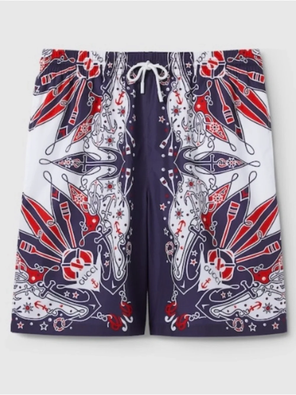 Gucci Men’s Navy, White & Red Nautical Print Swim Shorts